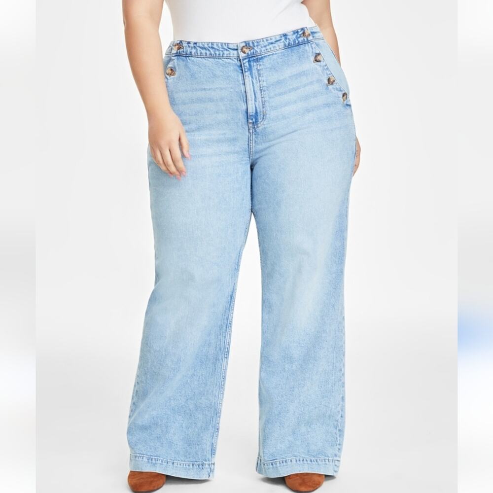 On 34 Sailor Jeans Sailor Buttons At Sides High Rise Wide Leg  Size 16/33
